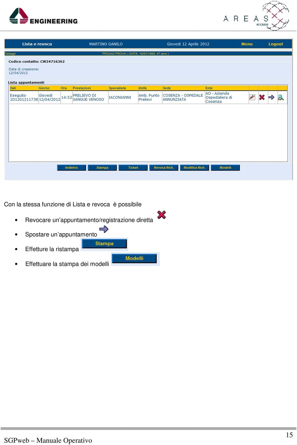 appuntamento/registrazione diretta Spostare