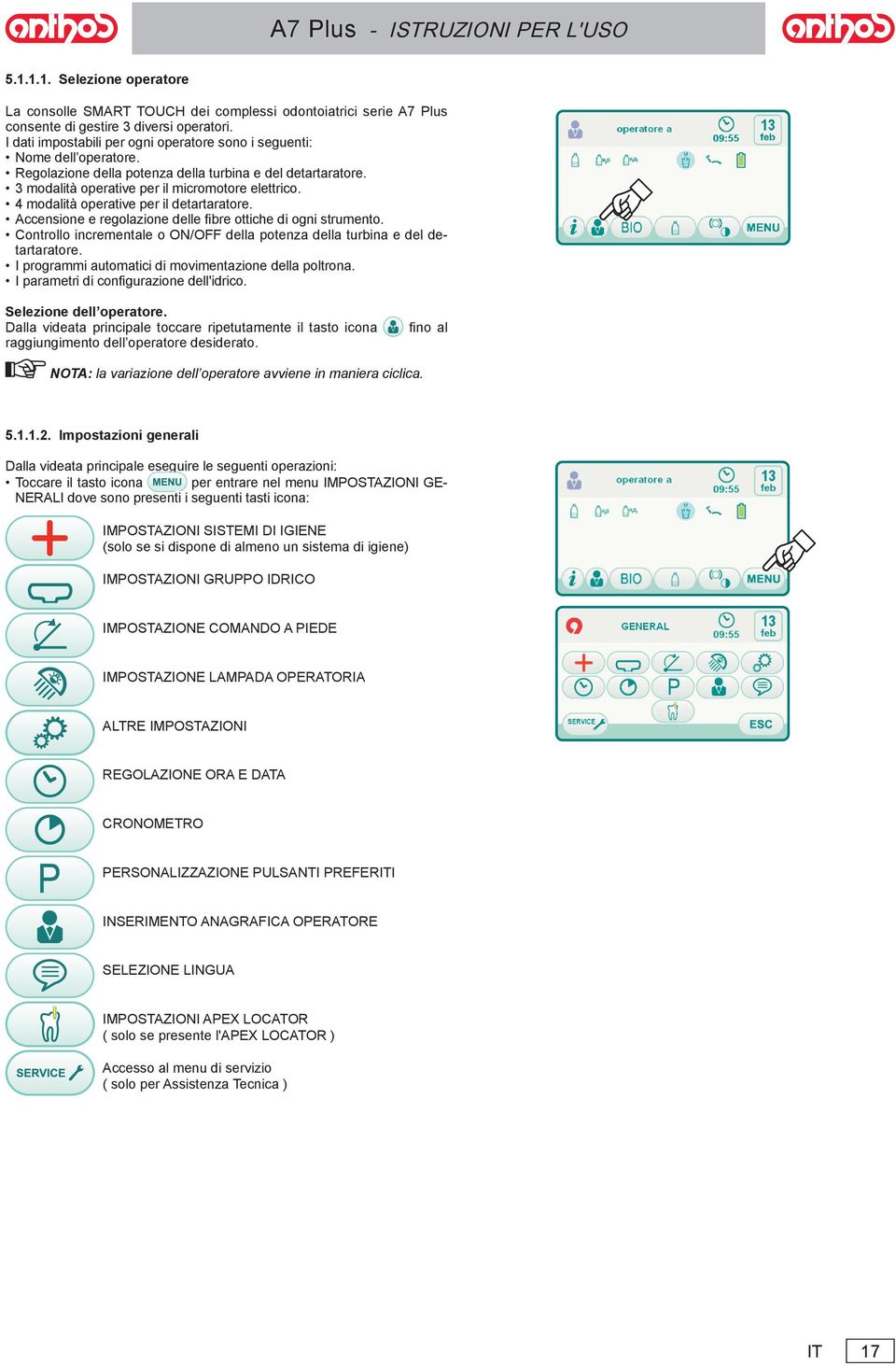 4 modalità operative per il detartaratore. Accensione e regolazione delle fibre ottiche di ogni strumento. Controllo incrementale o ON/OFF della potenza della turbina e del de- tartaratore.