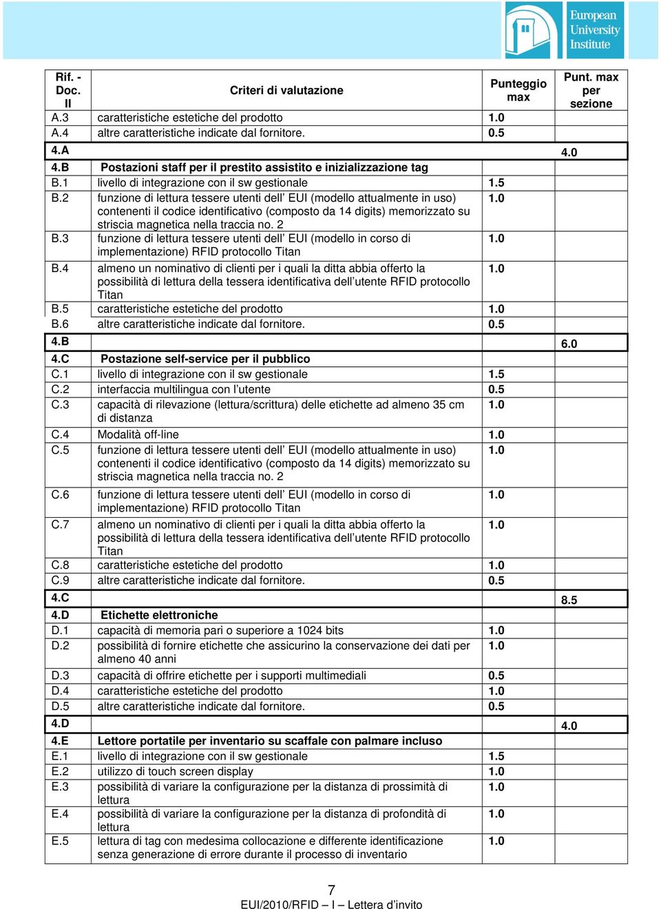 0 contenenti il codice identificativo (composto da 14 digits) memorizzato su striscia magnetica nella traccia no. 2 B.3 funzione di lettura tessere utenti dell EUI (modello in corso di 1.