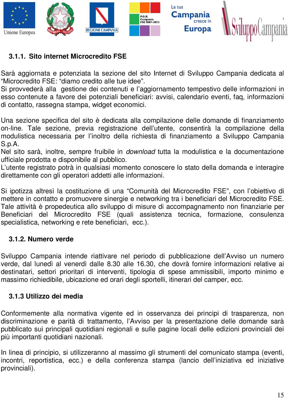 contatto, rassegna stampa, widget economici. Una sezione specifica del sito è dedicata alla compilazione delle domande di finanziamento on-line.