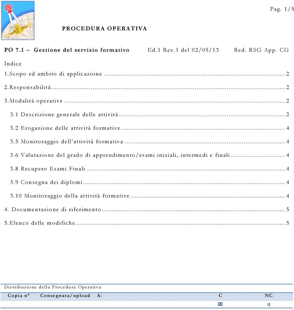 ..4 3.8 Recupero Esami Finali...4 3.9 Consegna dei diplomi...4 3.10 Monitoraggio della attività formative...4 4.