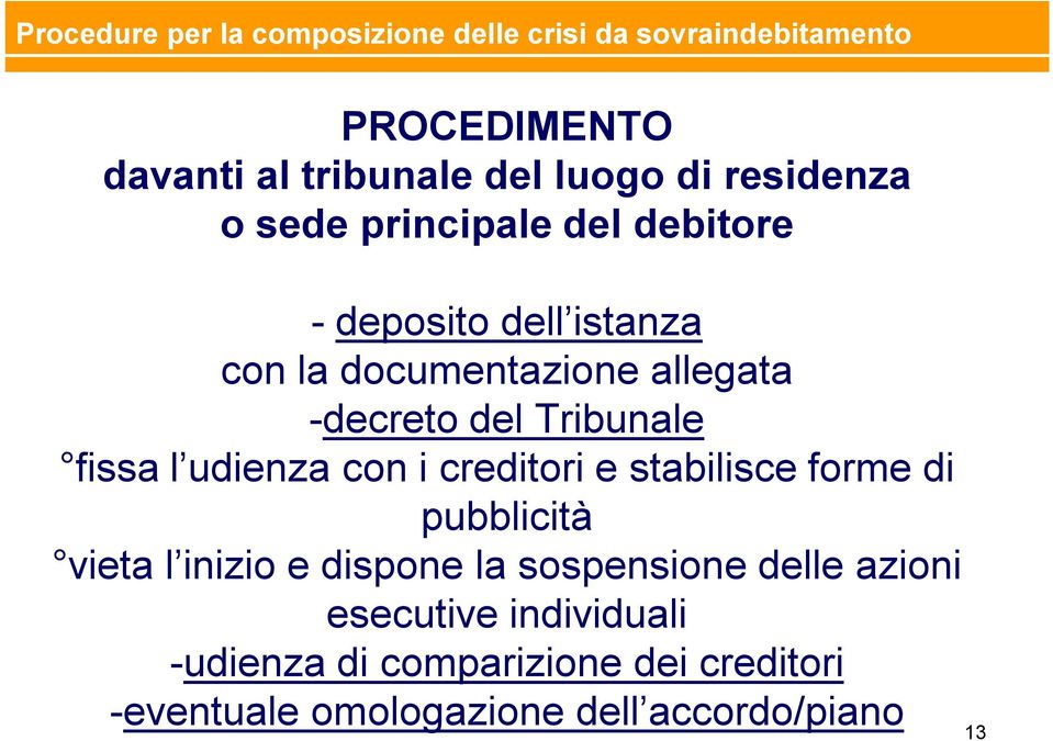 Tribunale fissa l udienza con i creditori e stabilisce forme di pubblicità vieta l inizio e dispone la