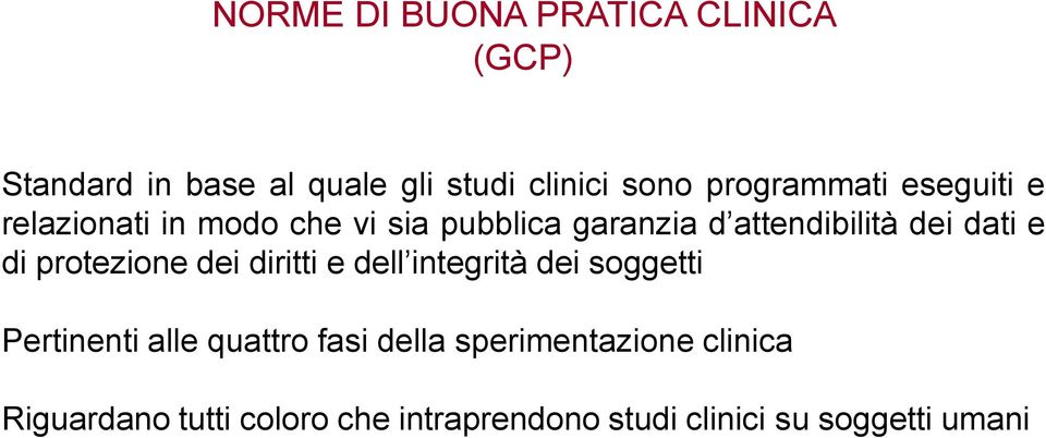 dati e di protezione dei diritti e dell integrità dei soggetti Pertinenti alle quattro fasi