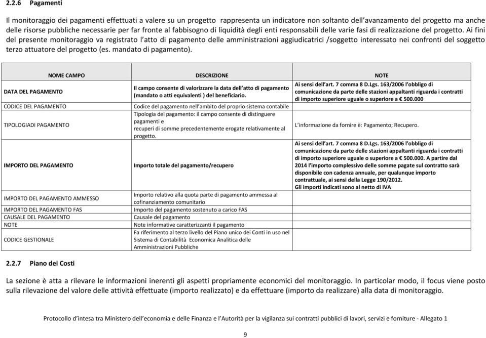 Ai fini del presente monitoraggio va registrato l atto di pagamento delle amministrazioni aggiudicatrici /soggetto interessato nei confronti del soggetto terzo attuatore del progetto (es.