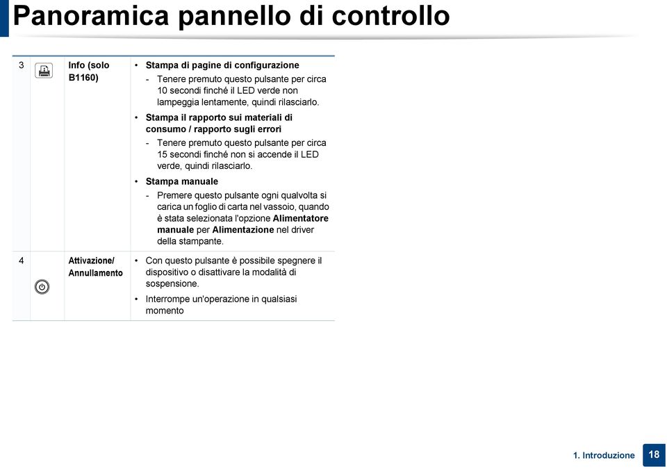 Stampa manuale - Premere questo pulsante ogni qualvolta si carica un foglio di carta nel vassoio, quando è stata selezionata l'opzione Alimentatore manuale per Alimentazione nel driver della