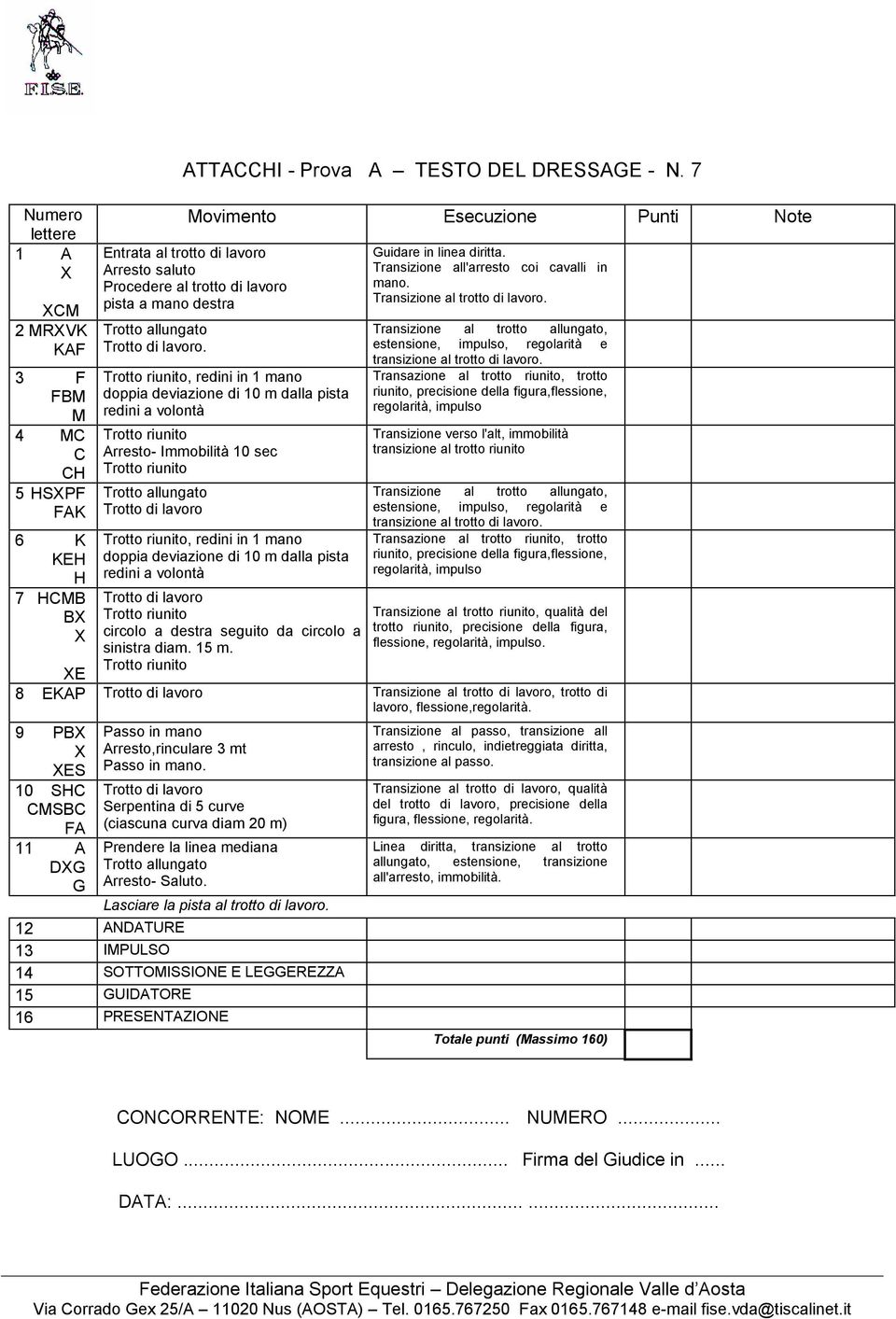 da circolo a sinistra diam. 15 m. uidare in linea diritta. Transizione all'arresto coi cavalli in mano. Transizione al. Transizione al, estensione, impulso, regolarità e transizione al.