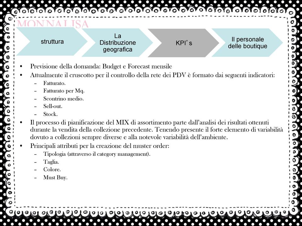 Il processo di pianificazione del MIX di assortimento parte dall analisi dei risultati ottenuti durante la vendita della collezione precedente.