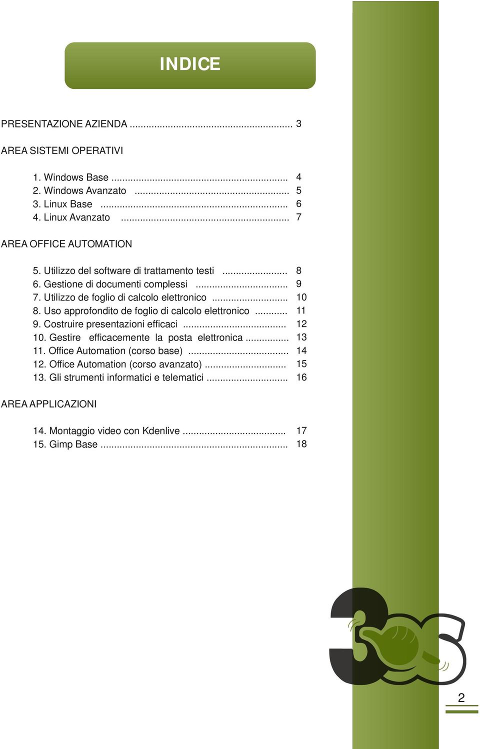 Uso approfondito de foglio di calcolo elettronico... 9. Costruire presentazioni efficaci... 10. Gestire efficacemente la posta elettronica... 11.