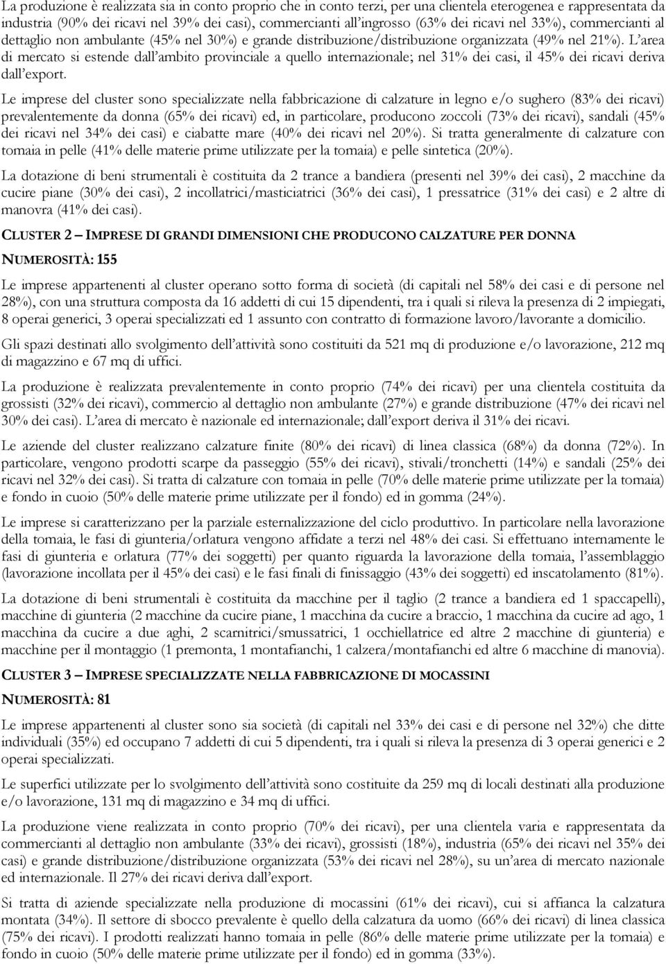 L area di mercato si estende dall ambito provinciale a quello internazionale; nel 31% dei casi, il 45% dei ricavi deriva dall export.