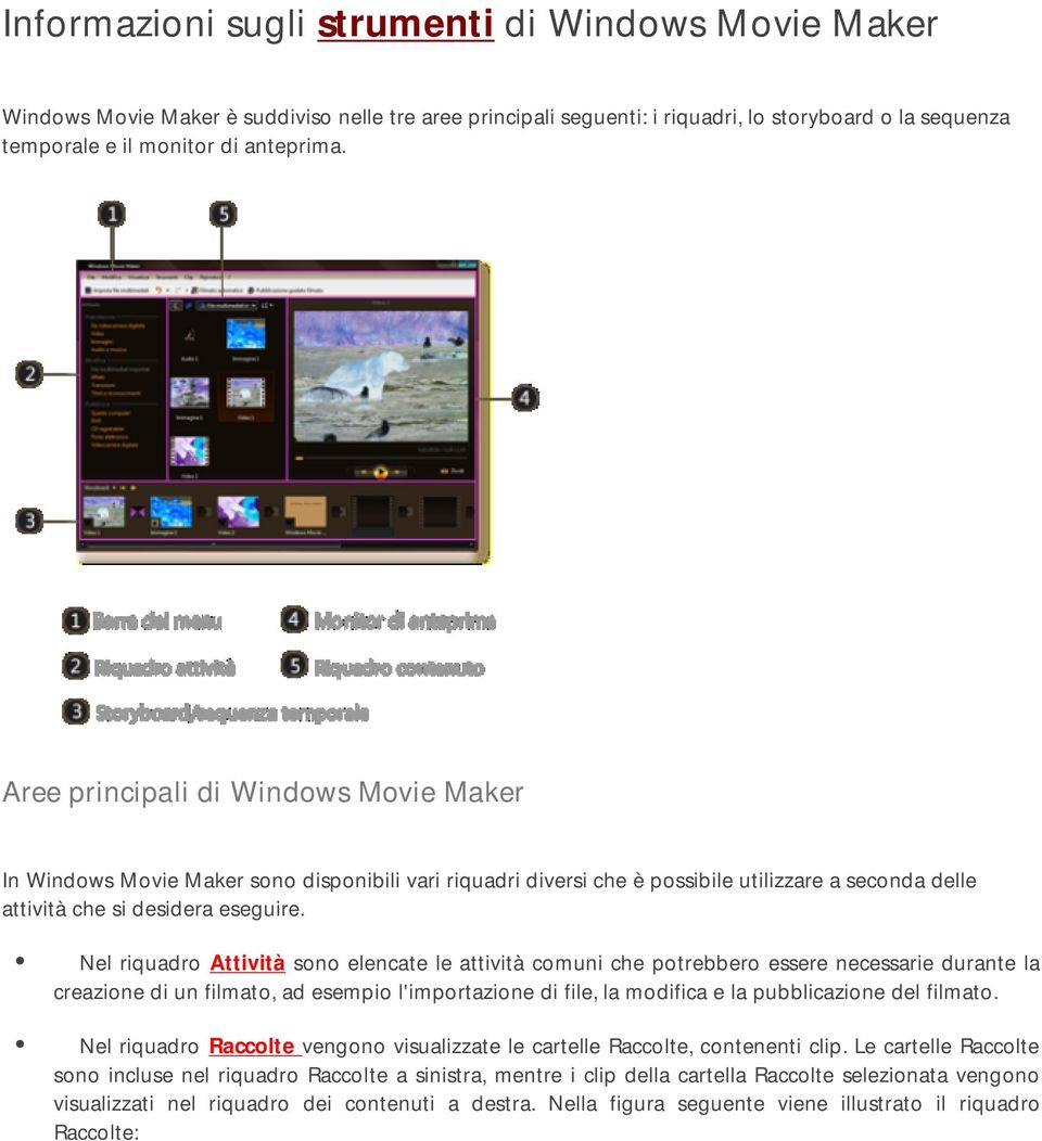 Nel riquadro Attività sono elencate le attività comuni che potrebbero essere necessarie durante la creazione di un filmato, ad esempio l'importazione di file, la modifica e la pubblicazione del
