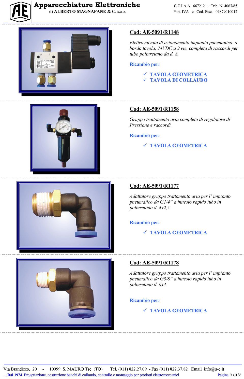 Cod: AE-5091\R1177 Adattatore gruppo trattamento aria per l impianto pneumatico da G1/4 a innesto rapido tubo in poliuretano d. 4x2,5.