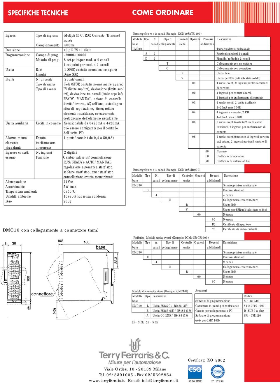 - 2000 10000 Metodo di prog. 8 set point per mod. a 4 canali 4 set point per mod. a 2 canali Uscita Relé 1 SPST, contatto normalmente aperto Impulsi Drive SSR Eventi N.