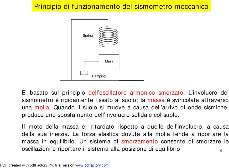 Quando il suolo si muove a causa dell arrivo di onde sismiche, produce uno spostamento dell involucro solidale col suolo.