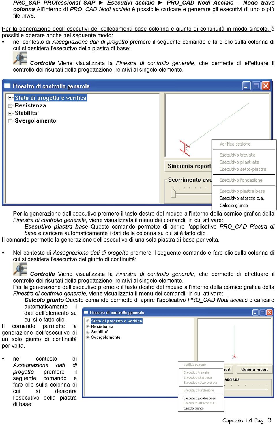 premere il seguente comando e fare clic sulla colonna di cui si desidera l esecutivo della piastra di base: Controlla Viene visualizzata la Finestra di controllo generale, che permette di effettuare