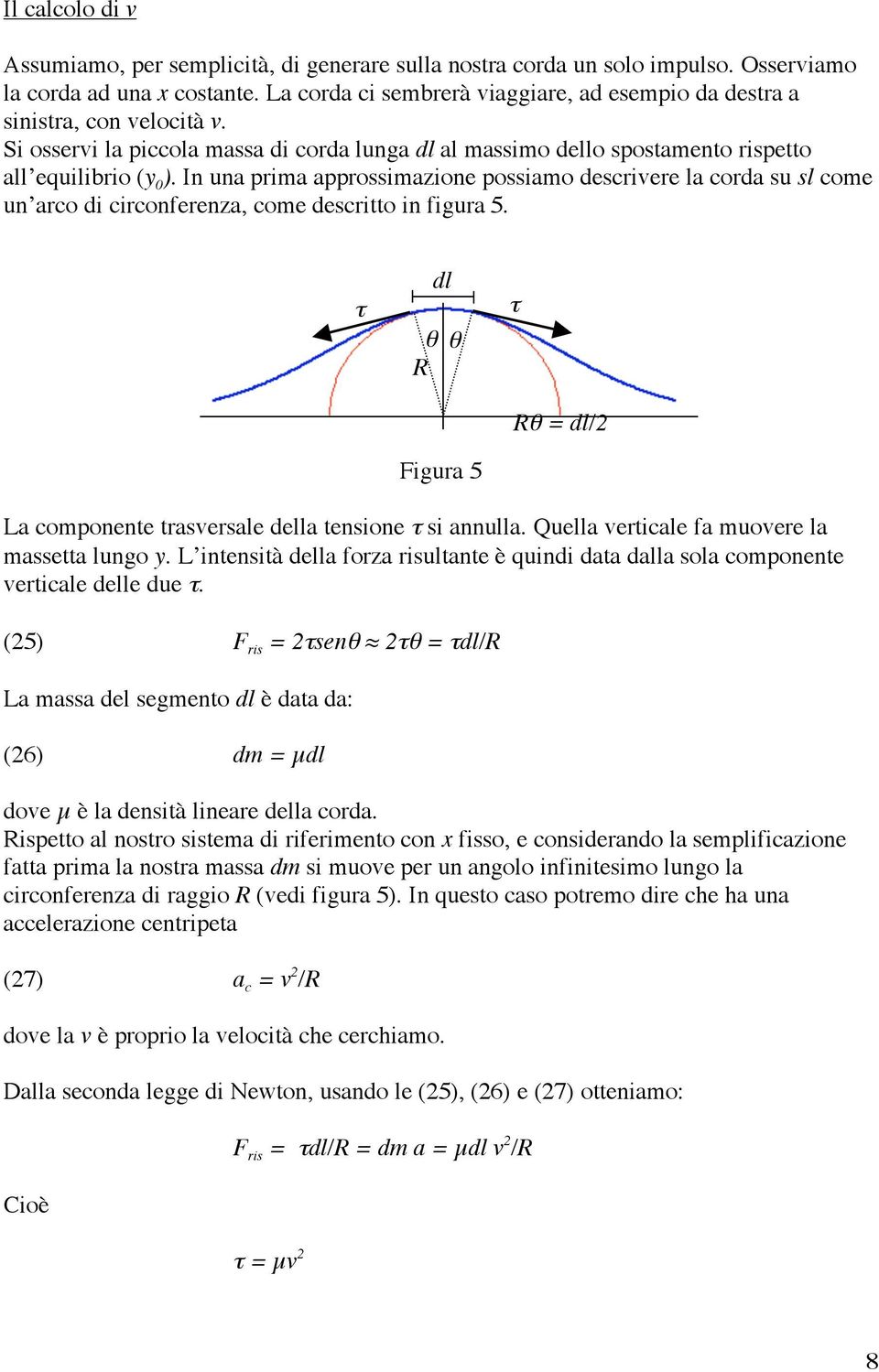 In una prima approssimazione possiamo descrivere la corda su sl come un arco di circonferenza, come descritto in figura 5.