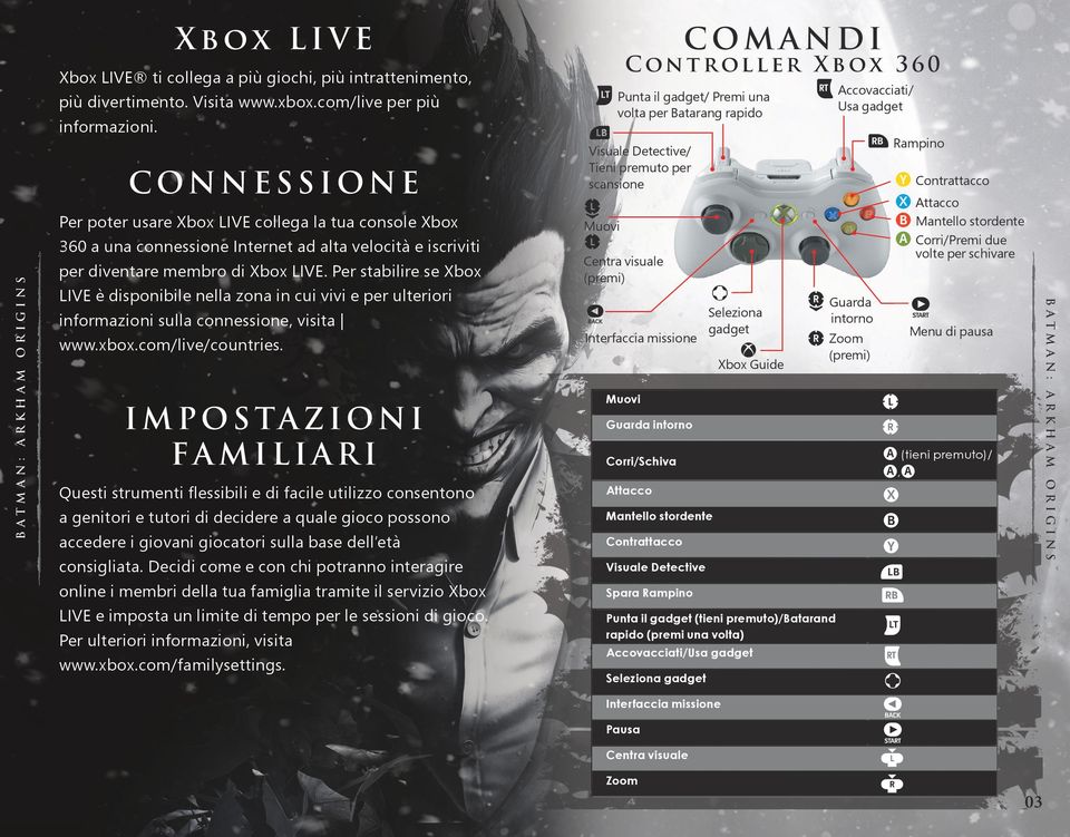 Per stabilire se Xbox LIVE è disponibile nella zona in cui vivi e per ulteriori informazioni sulla connessione, visita www.xbox.com/live/countries.