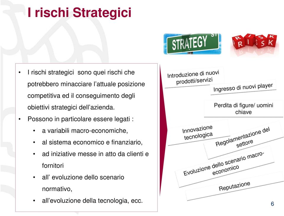 minacciare l attuale posizione competitiva ed il conseguimento degli obiettivi strategici dell azienda.