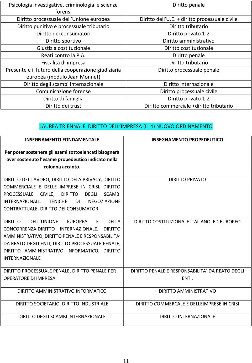 Fiscalità di impresa Presente e il futuro della cooperazione giudiziaria Diritto processuale penale europea (modulo Jean Monnet) Diritto degli scambi internazionale Diritto internazionale