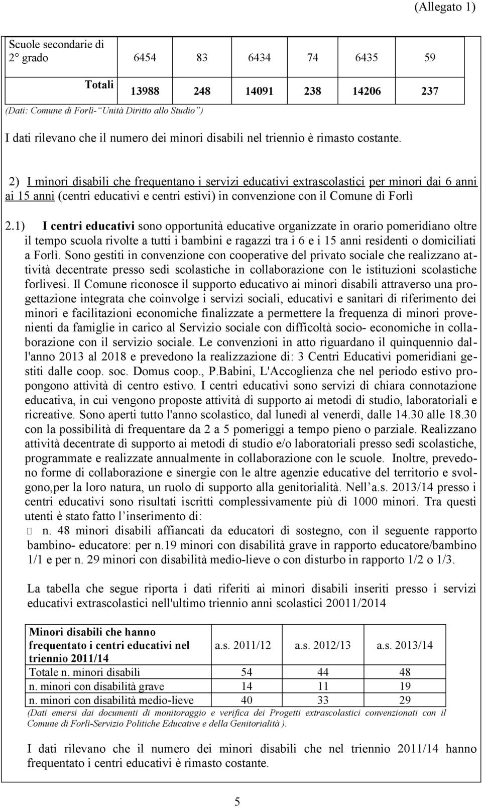 2) I minori disabili che frequentano i servizi educativi extrascolastici per minori dai 6 anni ai 15 anni (centri educativi e centri estivi) in convenzione con il Comune di Forlì 2.