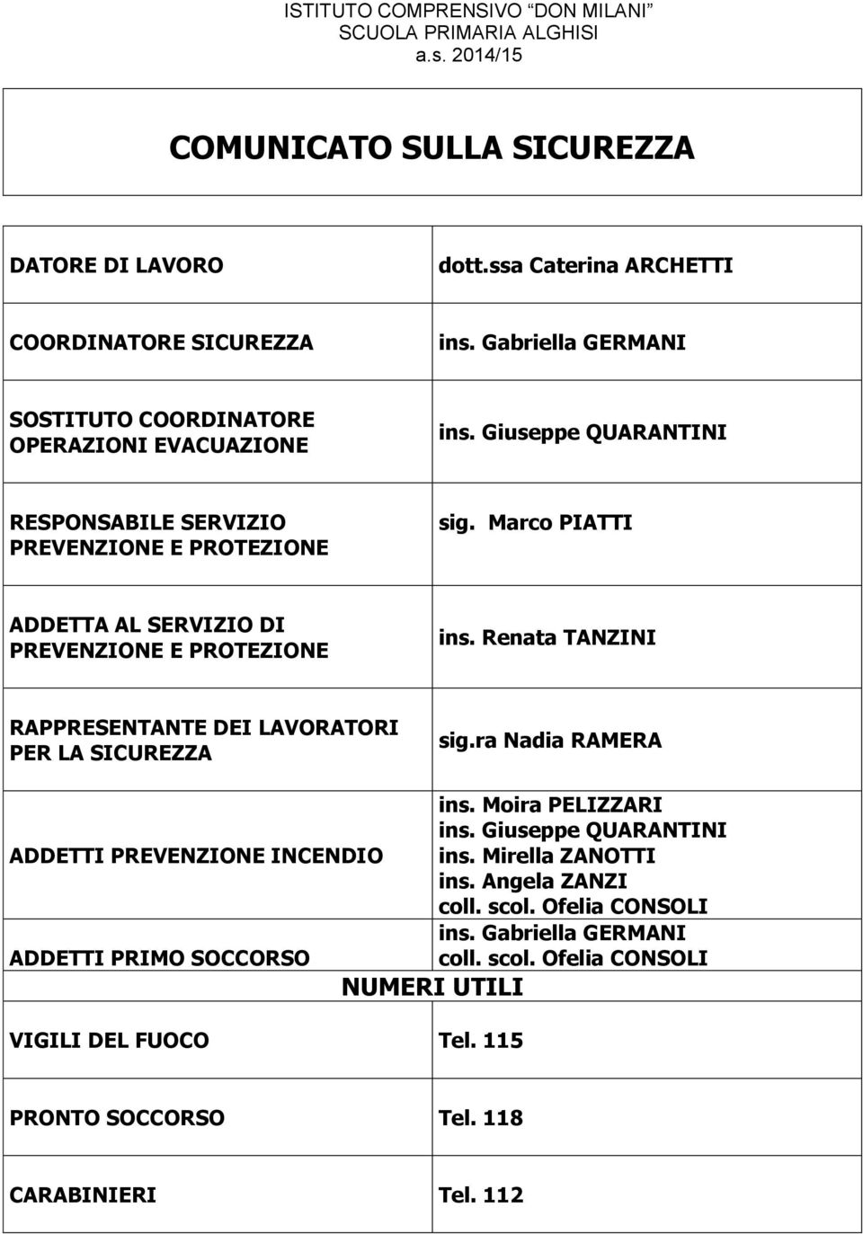 Giuseppe QUARANTINI ins. Mirella ZANOTTI ins.