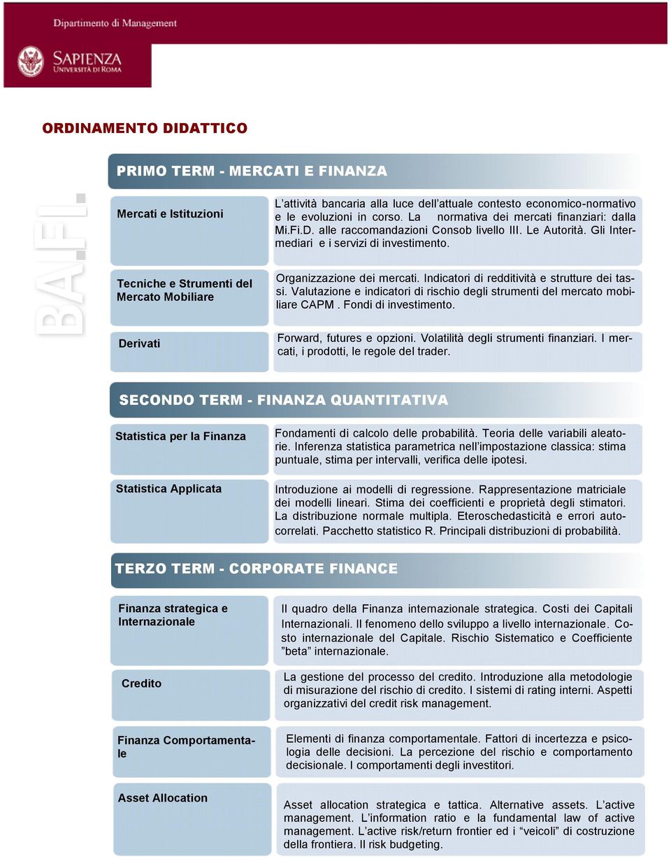 Tecniche e Strumenti del Mercato Mobiliare Derivati Organizzazione dei mercati. Indicatori di redditività e strutture dei tassi.