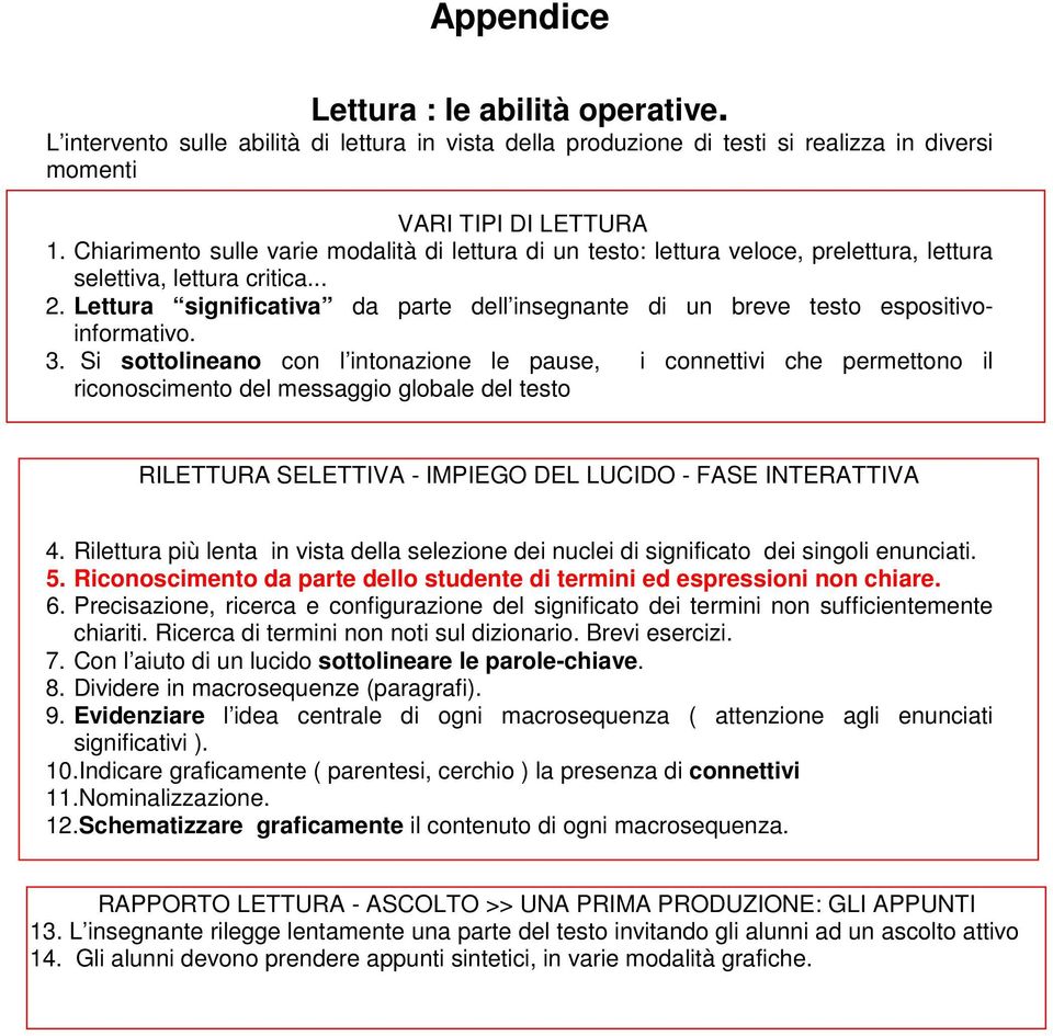 Lettura significativa da parte dell insegnante di un breve testo espositivoinformativo. 3.