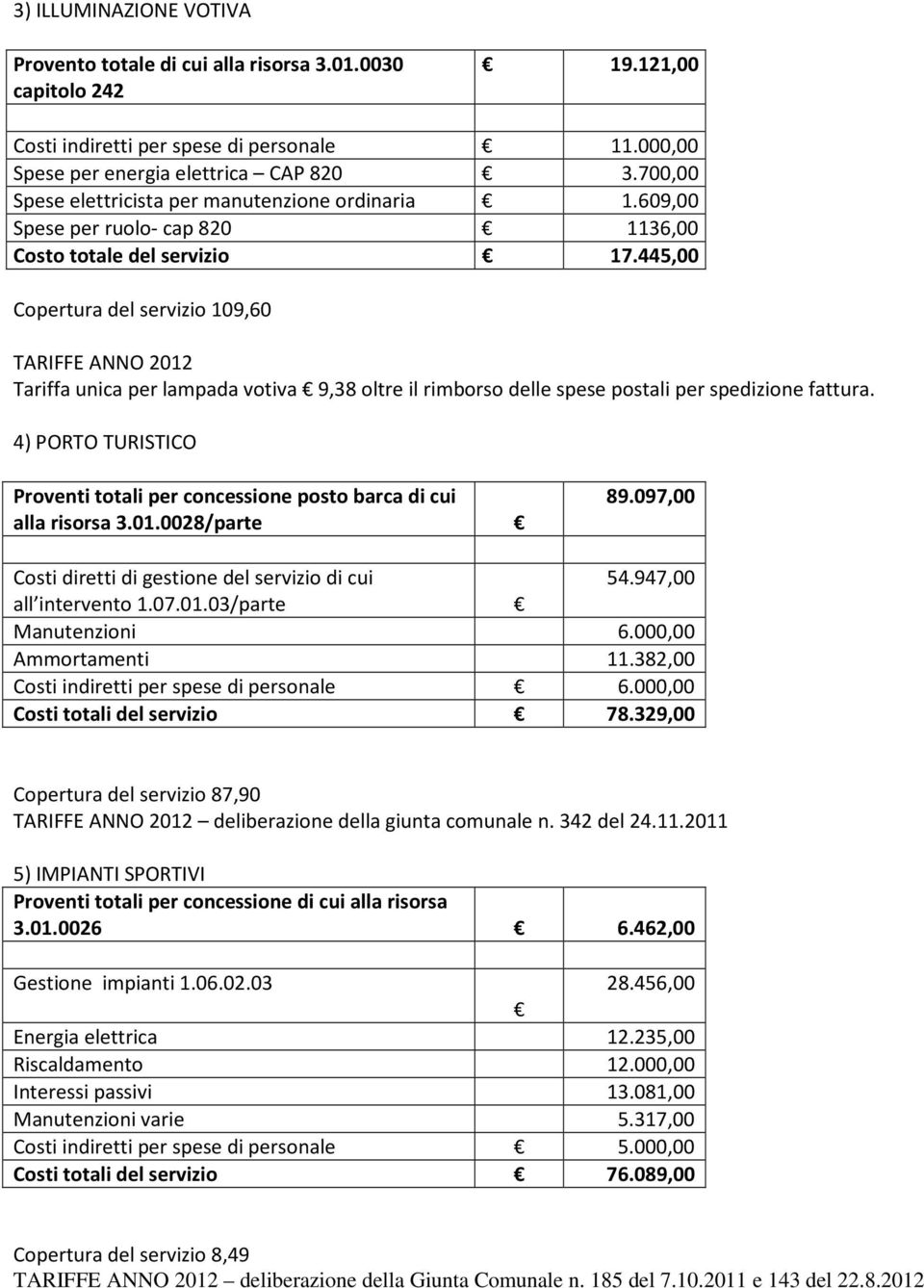 445,00 Copertura del servizio 109,60 TARIFFE ANNO Tariffa unica per lampada votiva 9,38 oltre il rimborso delle spese postali per spedizione fattura.