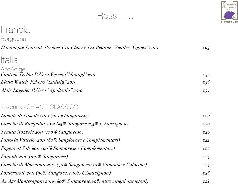 Sauvignon) 20 Tenuta Nozzole 2011 (100% Sangiovese) 20 Fattoria Viticcio 2011 (80% Sangiovese e Complementari) 22 Poggio al Sole 2011 (90% Sangiovese e Complementari) 22 Fontodi 2010