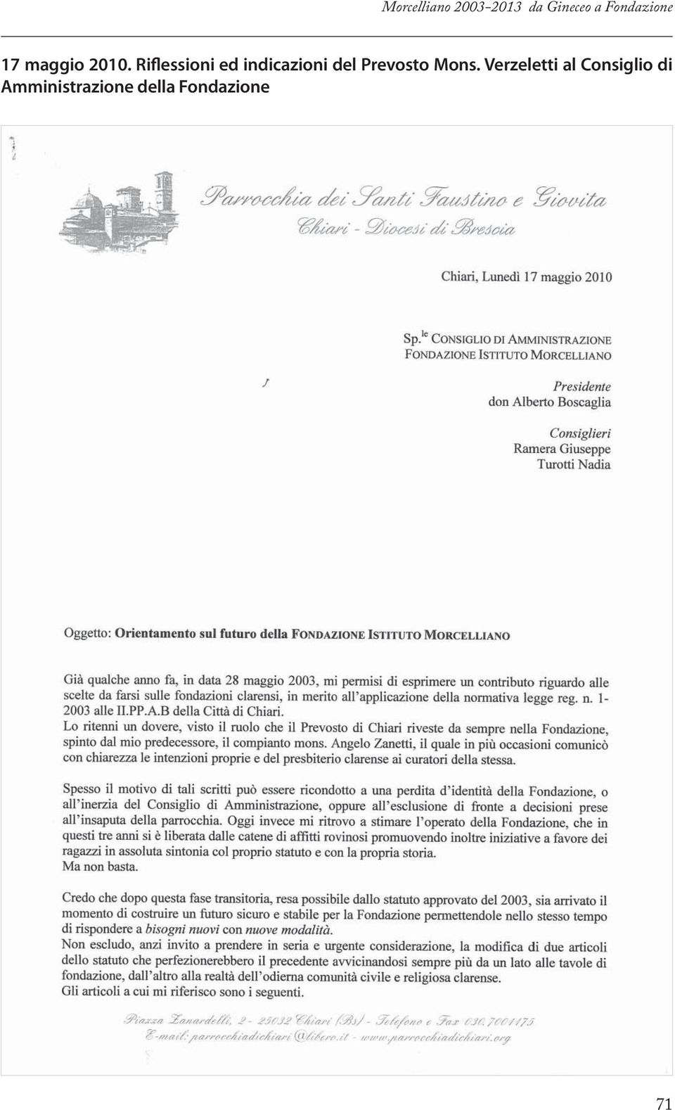 Riflessioni ed indicazioni del Prevosto