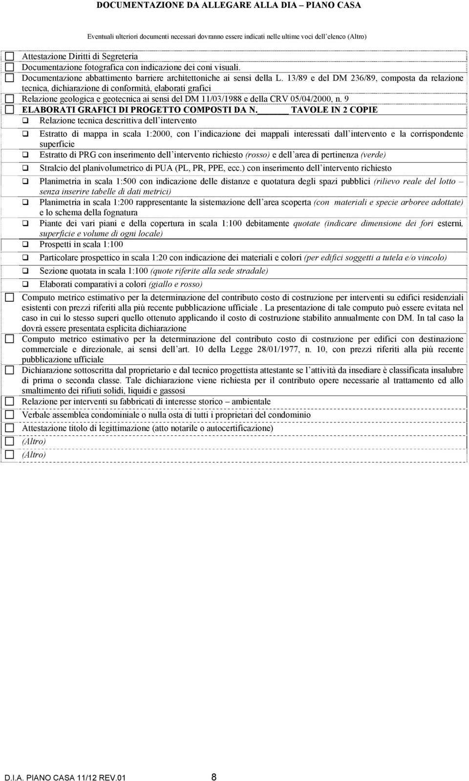 13/89 e del DM 236/89, composta da relazione tecnica, dichiarazione di conformità, elaborati grafici Relazione geologica e geotecnica ai sensi del DM 11/03/1988 e della CRV 05/04/2000, n.