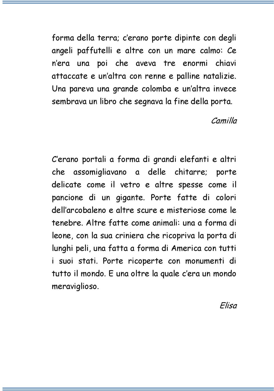 Camilla C erano portali a forma di grandi elefanti e altri che assomigliavano a delle chitarre; porte delicate come il vetro e altre spesse come il pancione di un gigante.