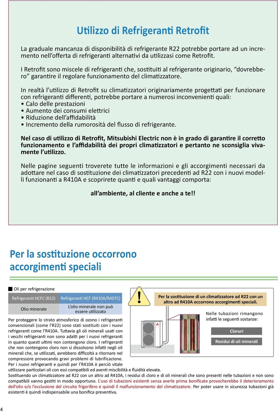 In raltà l utilizzo di Rtrofit su climatizzatori originariamnt progttati pr funzionar con rfrigranti diffrnti, potrbb portar a numrosi inconvninti quali: Calo dll prstazioni Aumnto di consumi lttrici