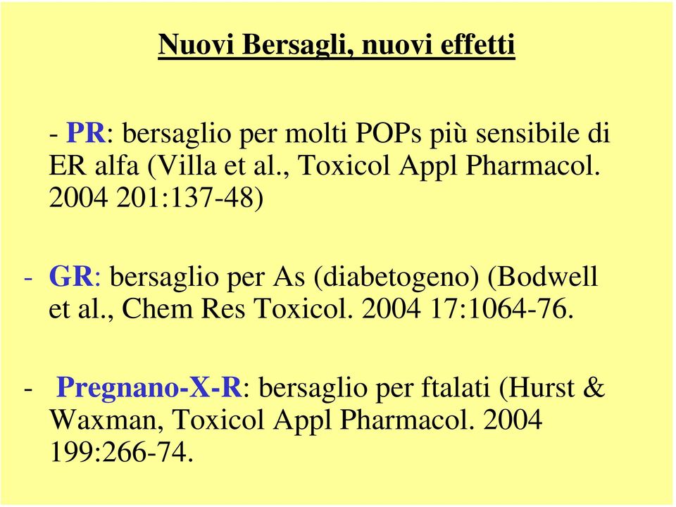 2004 201:137-48) - GR: bersaglio per As (diabetogeno) (Bodwell et al.