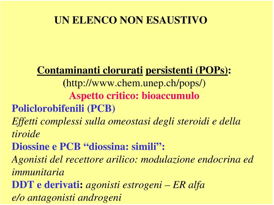 degli steroidi e della tiroide Diossine e PCB diossina: simili : Agonisti del recettore arilico: