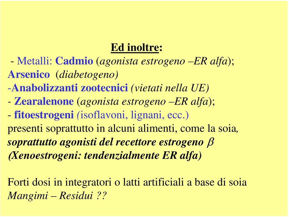 ) presenti soprattutto in alcuni alimenti, come la soia, soprattutto agonisti del recettore estrogeno β