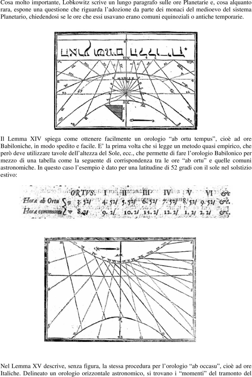 Il Lemma XIV spiega come ottenere facilmente un orologio ab ortu tempus, cioè ad ore Babiloniche, in modo spedito e facile.