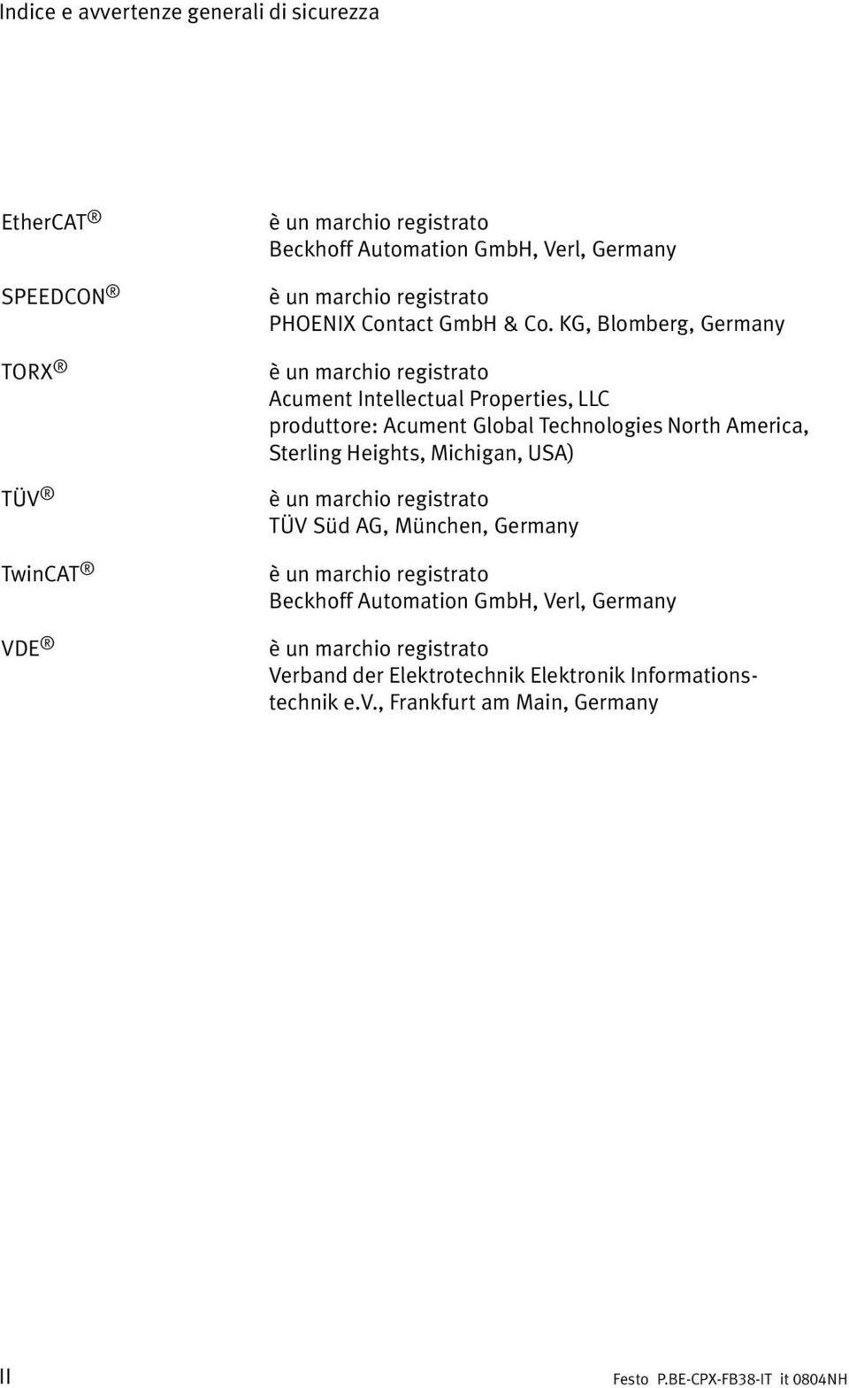 KG, Blomberg, Germany è un marchio registrato Acument Intellectual Properties, LLC produttore: Acument Global Technologies North America, Sterling