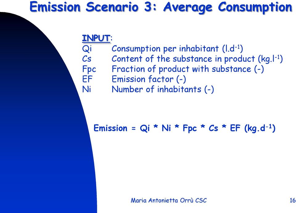 l -1 ) Fpc Fraction of product with substance (-) EF Emission factor (-) Ni