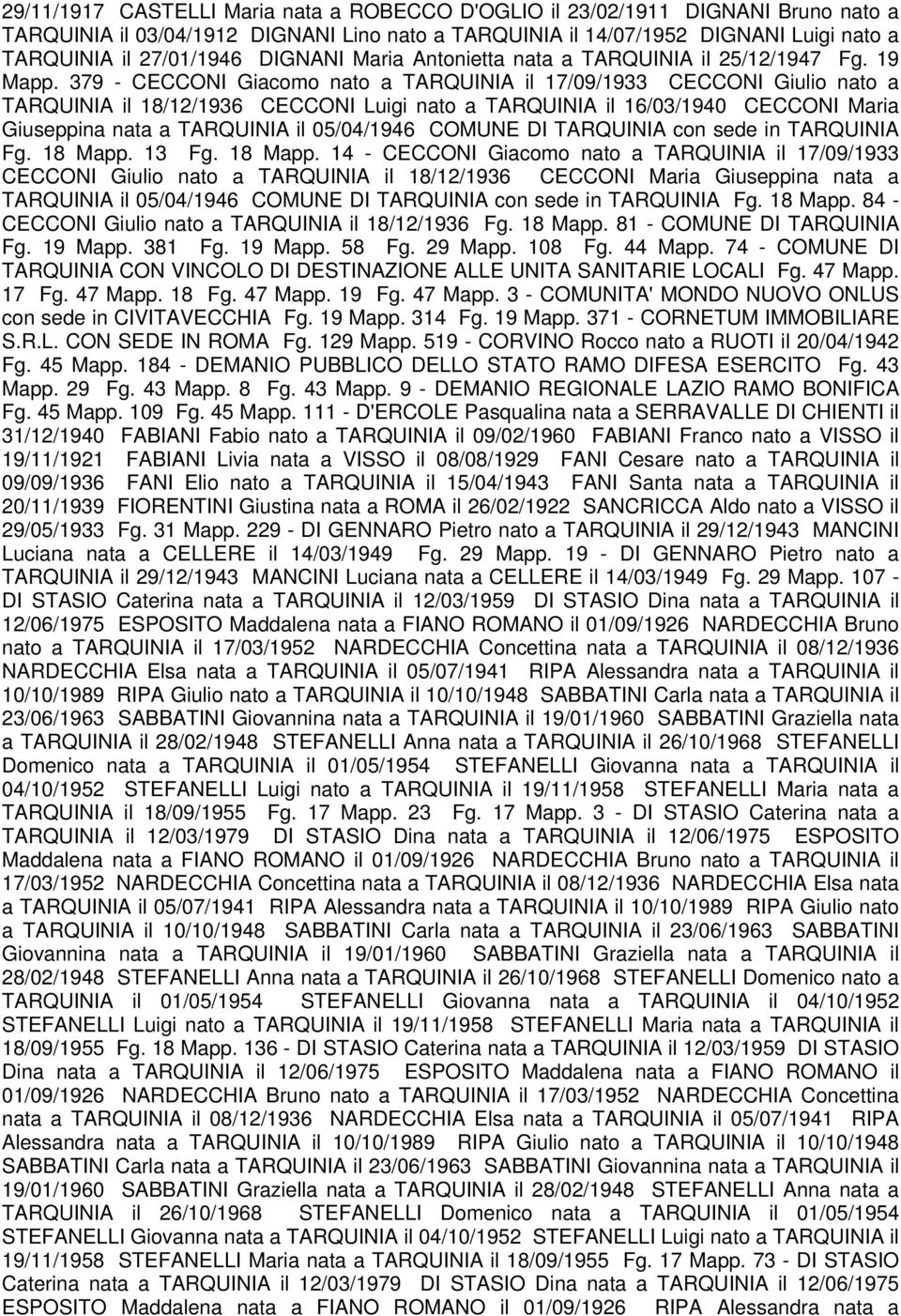 379 - CECCONI Giacomo nato a TARQUINIA il 17/09/1933 CECCONI Giulio nato a TARQUINIA il 18/12/1936 CECCONI Luigi nato a TARQUINIA il 16/03/1940 CECCONI Maria Giuseppina nata a TARQUINIA il 05/04/1946