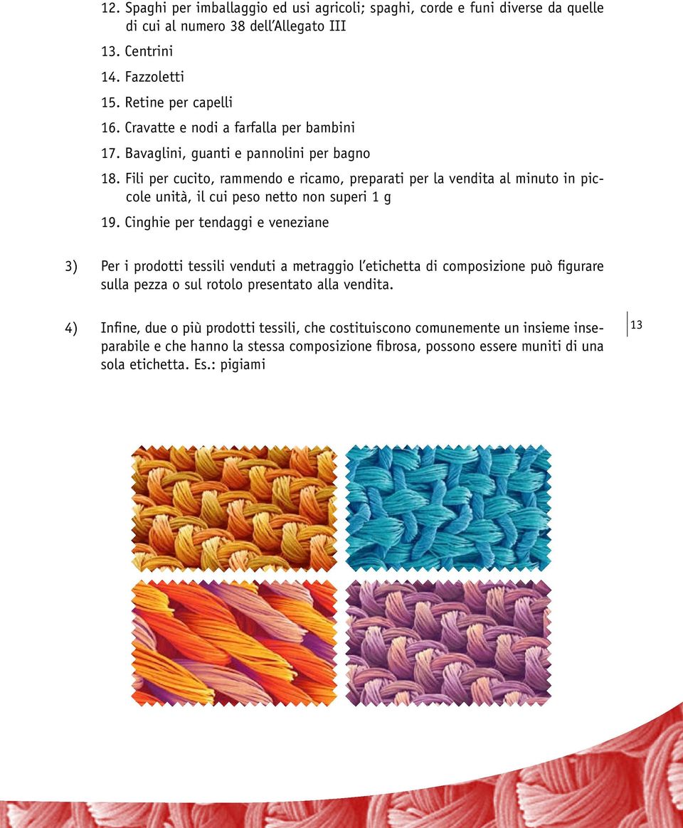Fili per cucito, rammendo e ricamo, preparati per la vendita al minuto in piccole unità, il cui peso netto non superi 1 g 19.