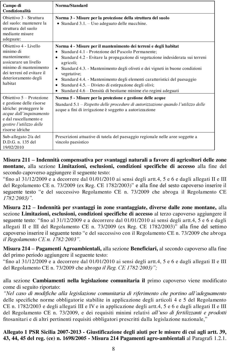 utilizzo delle risorse idriche Sub-allegato 2/a del D.D.G. n. 135 del 19/02/2010 Norma/Standard Norma 3 - Misure per la protezione della struttura del suolo Standard 3.1. Uso adeguato delle macchine.