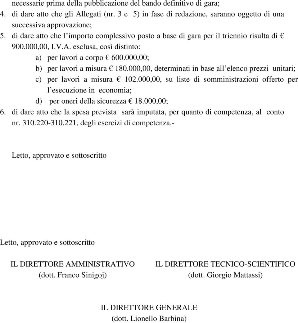 000,00, determinati in base all elenco prezzi unitari; c) per lavori a misura 102.000,00, su liste di somministrazioni offerto per l esecuzione in economia; d) per oneri della sicurezza 18.000,00; 6.