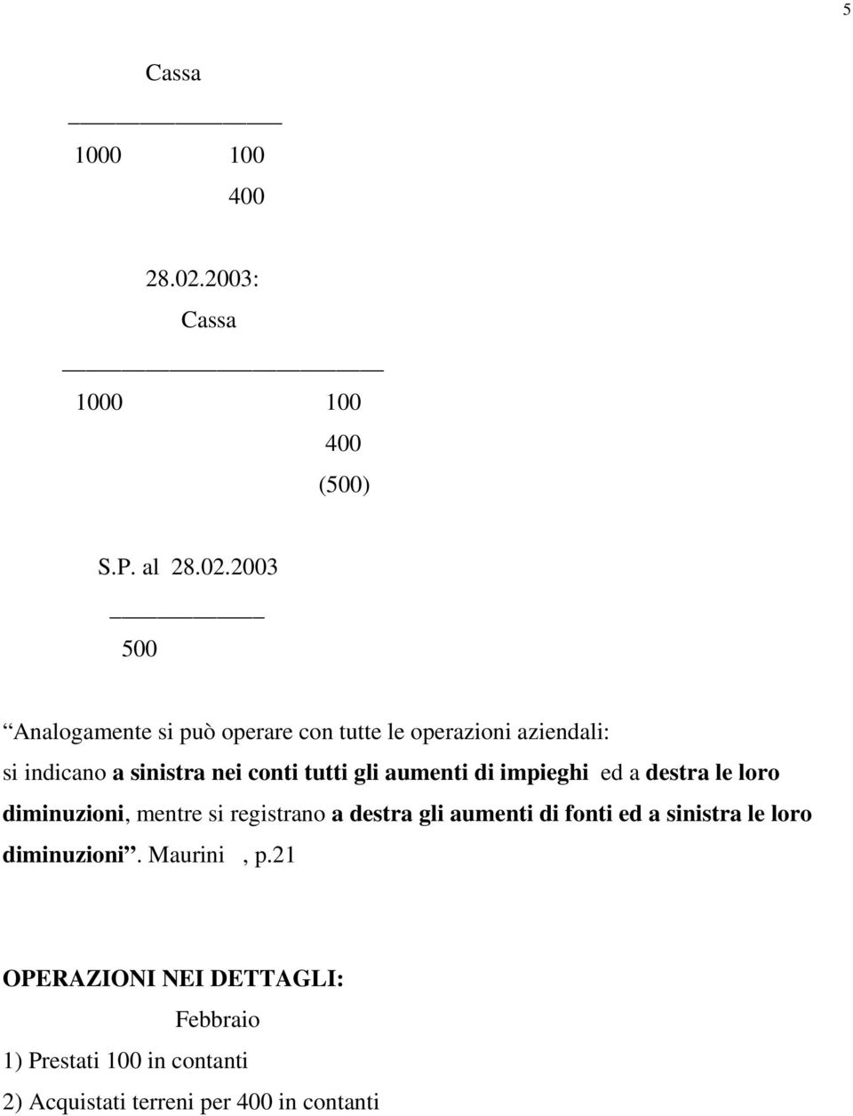 2003 500 Analogamente si può operare con tutte le operazioni aziendali: si indicano a sinistra nei conti tutti