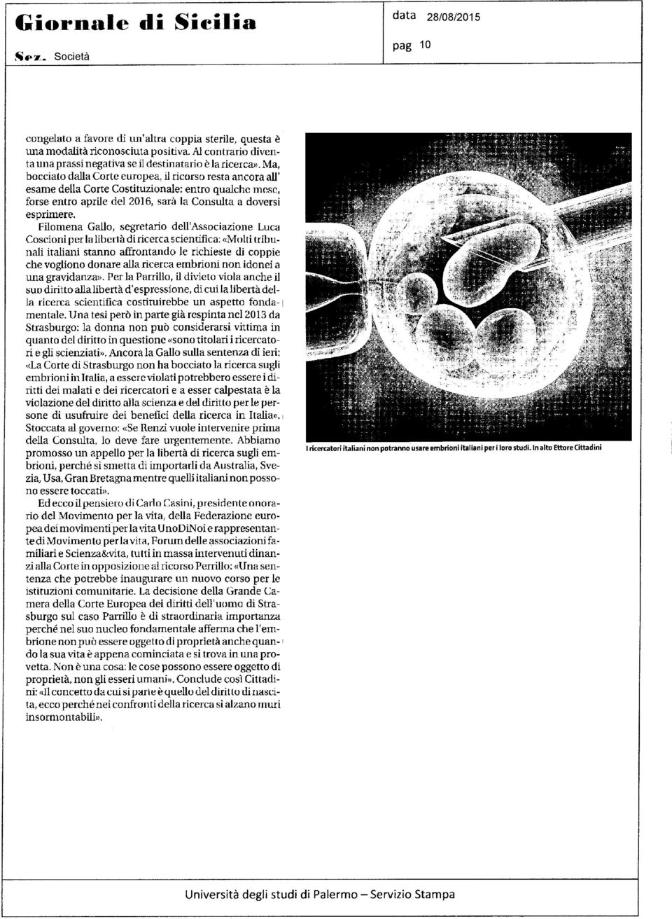 Filomena Gallo, segretario dell'associazione Luca Coscioni per la libertà di ricerca scientifica: «Molti tribunali italiani stanno affrontando le richieste di coppie che vogliono donare alla ricerca