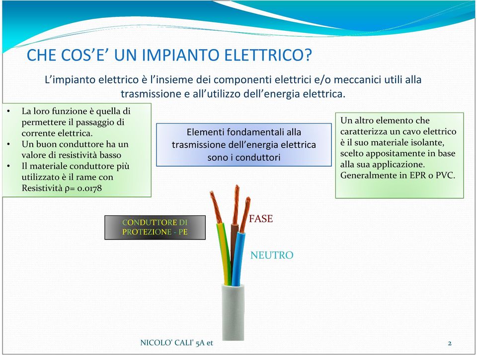 Un buon conduttore ha un valore di resistività basso Il materiale conduttore più utilizzato è il rame con Resistività ρ= 0.