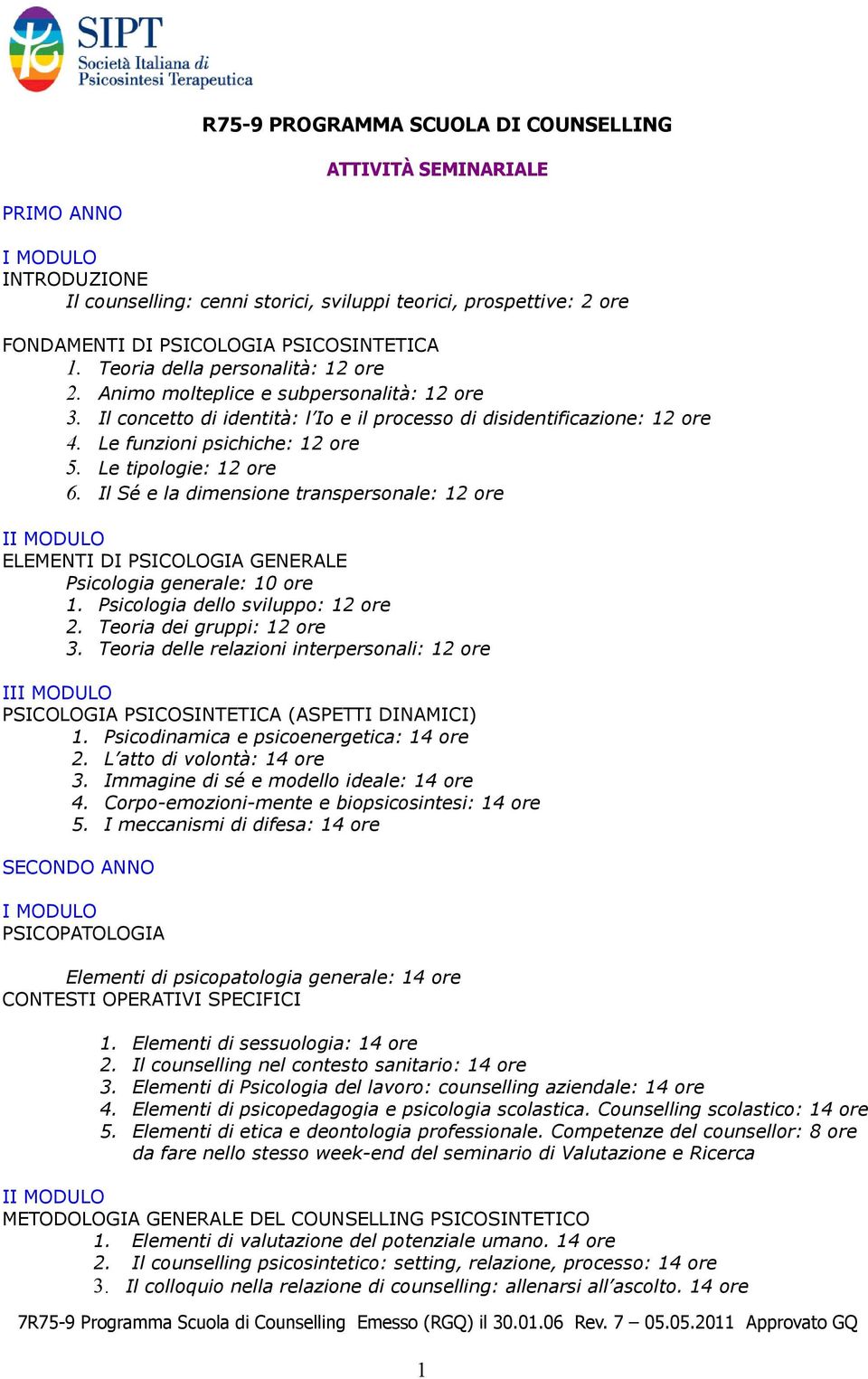 Il Sé e la dimensine transpersnale: 12 re II MODULO ELEMENTI DI PSICOLOGIA GENERALE Psiclgia generale: 10 re 1. Psiclgia dell svilupp: 12 re 2. Teria dei gruppi: 12 re 3.