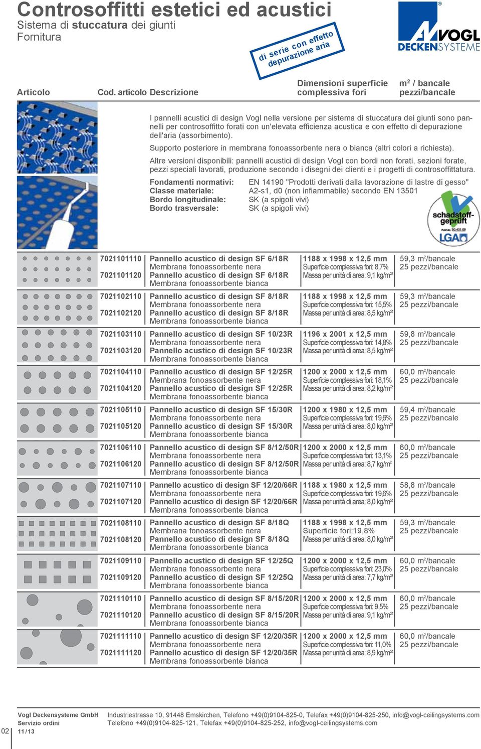 controsoffitto forati con un'elevata efficienza acustica e con effetto di depurazione dell'aria (assorbimento). Supporto posteriore in membrana fonoassorbente nera o bianca (altri colori a richiesta).