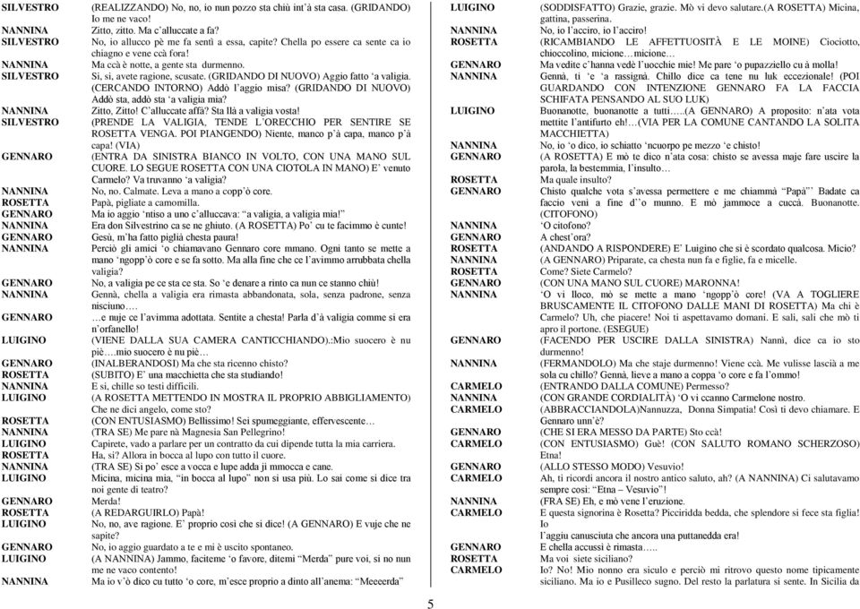 (CERCANDO INTORNO) Addò l aggio misa? (GRIDANDO DI NUOVO) Addò sta, addò sta a valigia mia? Zitto, Zitto! C alluccate affà? Sta llà a valigia vosta!