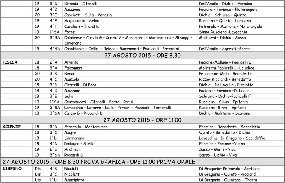 Dichio - Sasso 19 4^SA Capobianco Cellini Grieco Maremonti Paolicelli - Parentini Dell Aquila Agresti Sacco 27 AGOSTO 2015 ORE 8.