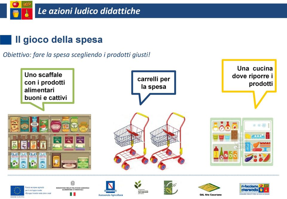 Uno scaffale con i prodotti alimentari buoni e